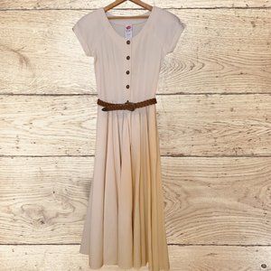 Vintage 90's Ivory Cotton dress with Brown Belt. Small